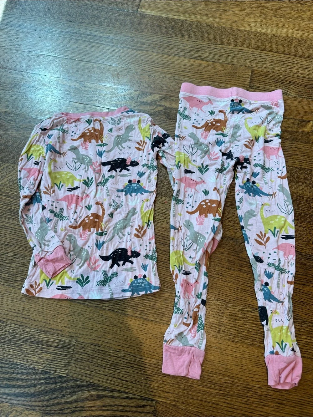 Little Sleepies Pink Dinosaur Pajama Set with Multicolor Dinosaurs
